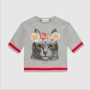 Gucci Toddler Girls Gray Cat Sweatshirt with hanger